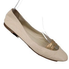 Vicini Shoes Womens 8 US 38 EU Beige Leather Gold Ballet Flats Italy Coastal picture