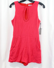 NWT Lovers + Friends Womens Red Sleeveless Romper Crochet Lace Trim S picture
