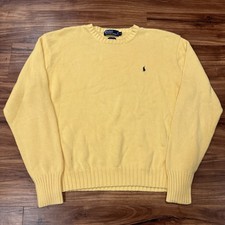Polo By Ralph Lauren Sweater Mens XL Yellow Cotton Crewneck Knit Pony Logo picture