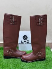 Handmade Brown Leather Polo Riding Boots Men Knee High Equestrian Custom Boots picture