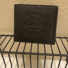 New COACH Men's Bi-Fold Leather Wallet Black Credit Card ID Slim picture