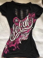 Womens Y2K Gothic Graphic Shirt S-L Grunge Cut Out Baby Tee Emo Top socal picture