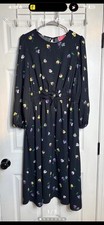 Kate Spade New York L Black Floral Flowy Midi Dress Long Sleeve Round Neck Bow picture
