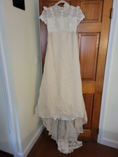 priscilla of boston wedding dress vintage 60s empire waist beaded cotton sz 0/2 picture