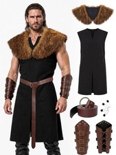 Renaissance Medieval Costume for Men Viking Knight Robe with Fur Wrap picture