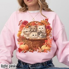 Fall Vintage 90s Cat Cottagecore Shirt Crewneck Kitten Basket Pullover picture