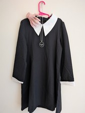Girls Wednesday Addams Costume Set – Size 9/10 – Dress, Wig & Accessories picture