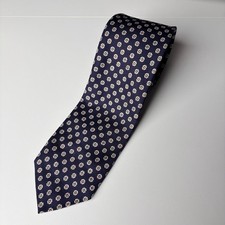 Vintage Robert Talbott San Marino Navy Medallion Silk Tie Hand Sewn England Flaw picture