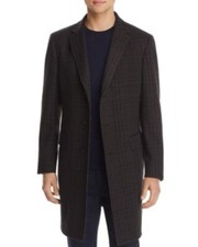 NWT Men's Z ZEGNA Slim Fit Plaid Wool Topcoat, 50 IT, 40 USA, Char/Brown picture