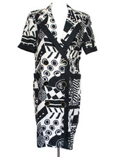 Vintage Rickie Freeman Teri Jon Dress Size 14 Women Beige Black Print Linen picture