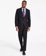 $395 NEW NAUTICA Mens 44R Solid Black Stretch 2 Piece Suit W/ Dress Pants 38x31 picture