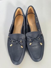 Talbots New Black Leather Loafers Gold Tone Bow Sz 11 M Driving Moccasin Preppy picture