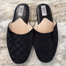 Bally Men’s Size 9 Travel Slippers Checker Pattern Cloth Leather Interior picture