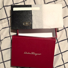Salvatore Ferragamo Leather Card Wallet, Black/Red, Logo Accent, Card Slots picture