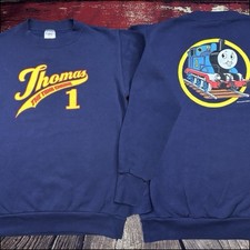 Vintage 90s Thomas the Train Tank Engine Sweatshirt Sweater Mens Small USA Navy picture