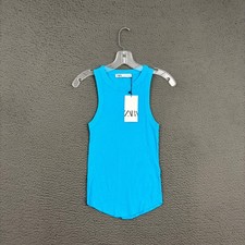 Zara Tank Top Womens Medium Blue Ribbed Sleeveless Stretch Casual Spring Mom picture