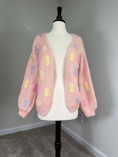 FRNCH Lobelia Chunky Knit Cardigan Rose Pastel Cute Coquette Cottagecore S/M picture