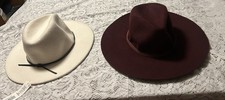 2pc lot Anna and Ava  chicos 100% wool felt fedora Burgundy Hat  Leather Band picture