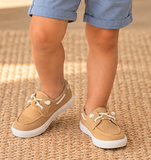 NWT Cat & Jack Boys Boat Shoes Size 13 Tan Faux Suede Lace Up Casual Slip On picture