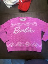 Barbie Pink Holiday Knit Sweater Womens Large Snowflake Logo Mattel picture