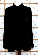 Vintage Ann Taylor Silk Blend Velvet Blouse Size 12 Black Button Front Collared picture