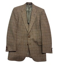 vtg Austin Reed 40R Brown Plaid Lambswool Tweed Blazer Jacket Sport Coat USA picture