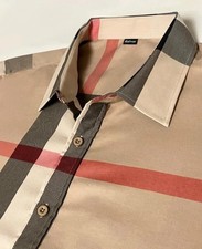 Men's COTTON kelvor Button Up Plaid Dress Shirt Long Sleev Light Khaki Red Beige picture