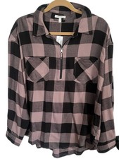 Maurices Plaid Quarter Zip Mauve Pink Black Long Sleeve Shirt Fall Autumn Style picture