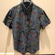 Rivay NYC Men's M Button-Down Short Sleeve Printed Floral Chambray Made in USA picture