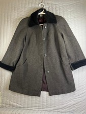 VTG Jo-D Petite Wool Blend Car Coat Charcoal Gray Velvet Collar Cuffs Women PS picture