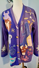 Rare Vintage 90's Storybook Knits Zodiac Horoscope Witchy Gothic Cardigan SZ L picture