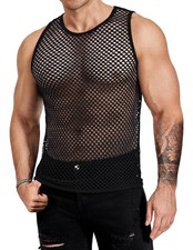 Mens Mesh Fishnet Muscle Tank Tops See Through Sleeveless Summer Clubwear Shirts picture