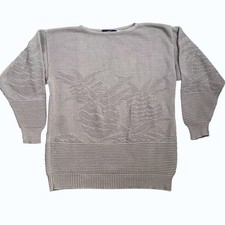 VTG Cotton Pineapple Knit Sweater Daniel Hechter Paris Gray Relief Intarsia 90s picture