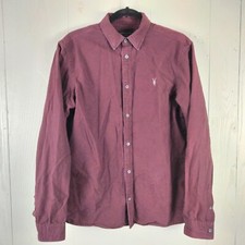 All Saints Button Up Shirt Small Ox Blood Burgundy Sulzer LS Cotton picture