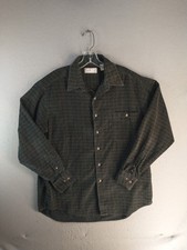 Vintage Murano Mens Large Olive Green Plaid Button Up Shirt 100% Cotton 90s Gorp picture