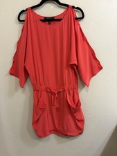 BCBG Max Azria Size XS Azalea Red Elastic Waist Open 3/4 Sleeve Dress picture