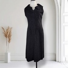 Vintage 1950s Black Flecked Wool Sheath Dress M 50s Wiggle Rockabilly Metal Zip picture