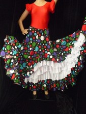 Colorful Polka Dot Flamenco Skirt Black Elastic Waist White or Red Ruffles *NEW* picture
