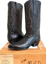 NEW $2100 J.B. Hill Texas Handmade Black American BISON Men’s 8D Cowboy Boots picture