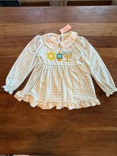 Girls Light Blue Gingham Holiday Dress with Hanukkah Motif, New picture