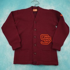 Vintage 1954s USC Wool Varsity Letterman Cardigan Maroon Orange Chenille picture