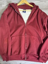Vintage Pluma Thermal Hoodie Mens Red Sz Large Waffle Lined Full Zip Jacket Fade picture