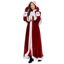 Mrs Claus Costume for Women 4PCS Santa Claus Dress Hooded Cape Gloves Belt picture