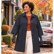 Colebrook & Co Navy Blue 100% Cotton Button Front Trench Car Coat Plus 22/24 picture