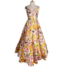Jovani Renaissance Floral Print Ball Gown Size 4 Pink Yellow Rose Formal Prom picture