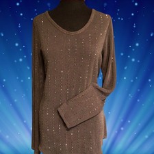 VOCAL Women(M)Stretch Knit TOP Long Sleeve W/Rhinestones Front Back& Sleeves NWT picture
