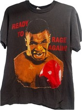 RARE Vtg Mike Tyson T-Shirt Ready To Rage Again Single Stitch Bootleg Tees Large picture