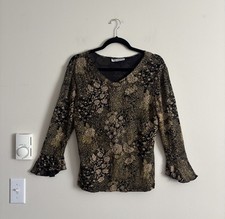Vintage Y2K 90s 2000s Whimsigoth Stretch Top Flutter Sleeve Black Brown Medium picture
