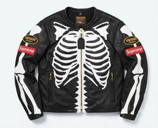 Men's Leather Jacket Motorcycle Skeleton Biker Genuine Cow Leather Jacket picture