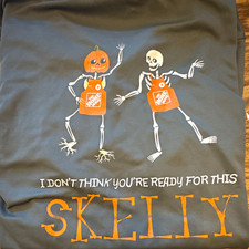 Rare The Home Depot Halloween Skelly Skeleton Pumpkin Graphic T-Shirt Gray L picture